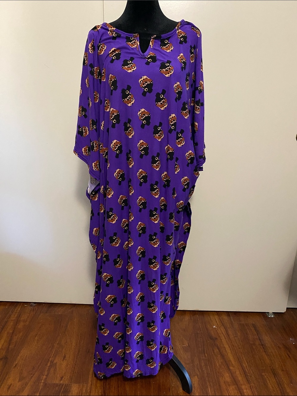 Purple Africa Lady With Cheetah Print Printed Women’s Kaftan Dress